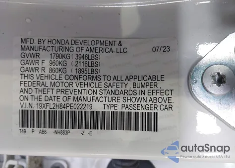 2023 Honda Civic Sport from USA, damaged, VIN 19XFL2H84PE022219